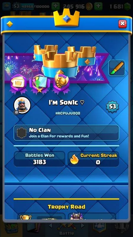 CR513 Max 8 Cards - 10 Evolutions - 61 Emotes - 5 Tower Skins - 11450 Trophies 